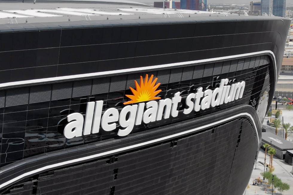 Aerial view of the Allegiant Stadium logo on Wednesday, August 26, 2020. (Michael Quine/Las Veg ...