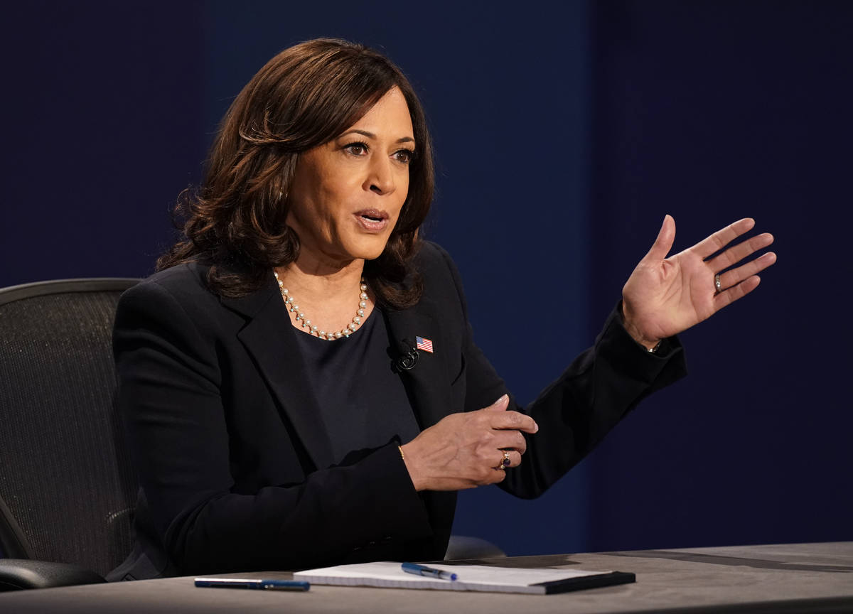 Democratic vice presidential candidate Sen. Kamala Harris, D-Calif., makes a point during the v ...
