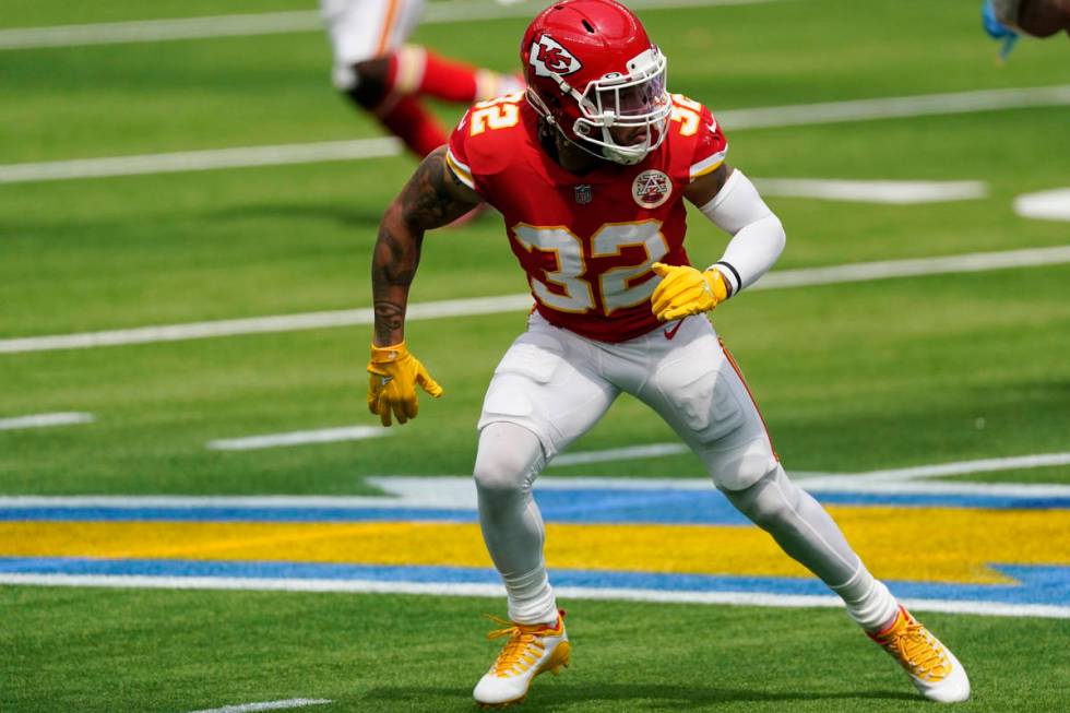 Kansas City Chiefs free safety Tyrann Mathieu in action against the Los Angeles Chargers during ...