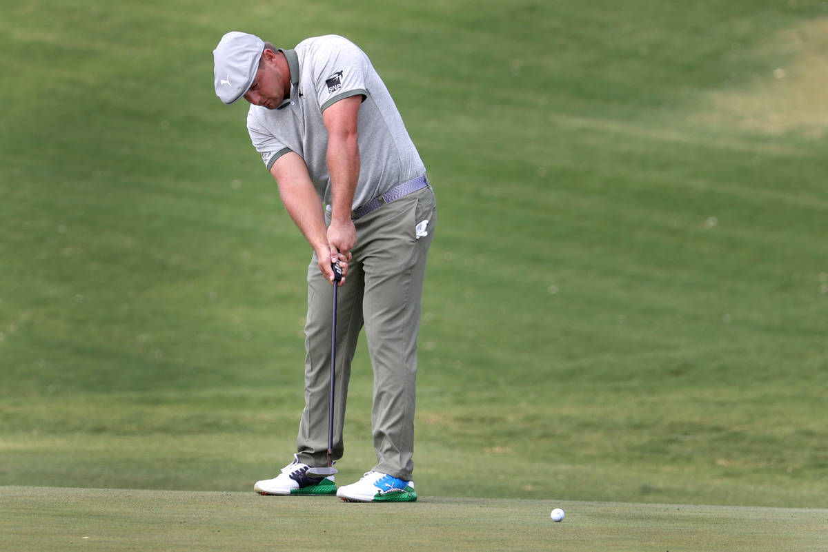 Bryson DeChambeau putts the ball at the fourth hole during round two of the 2020 Shriners Hospi ...