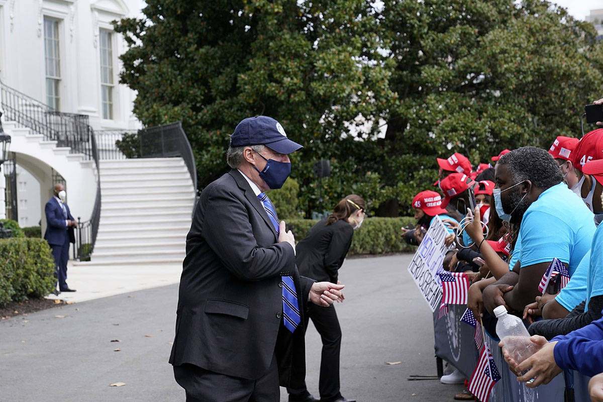 White House chief of staff Mark Meadows  speaks to President Donald Trump supporters gathe ...