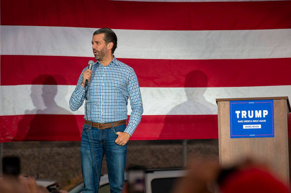 Donald Trump Jr. campaigns for his father's presidential re-election at Peterbilt Truck Parts a ...