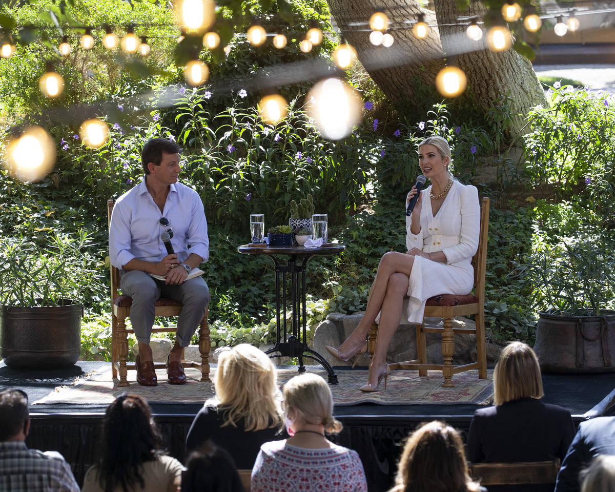 Hogan Gidley, former White House deputy press secretary, listens to Ivanka Trump speak to a gro ...