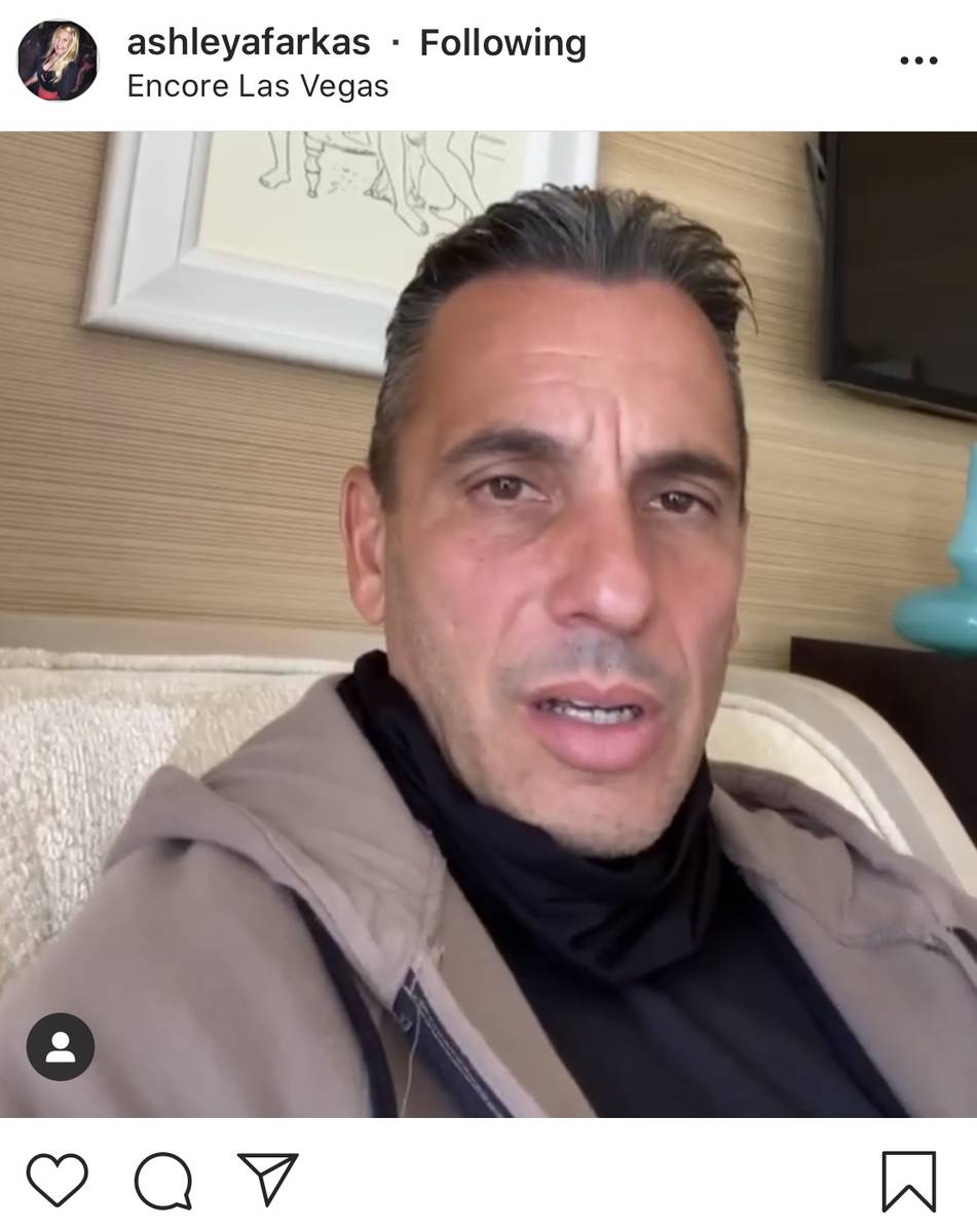 A screen grab of Sebastian Maniscalco's message from his shows at Wynn Las Vegas to MGM Resorts ...