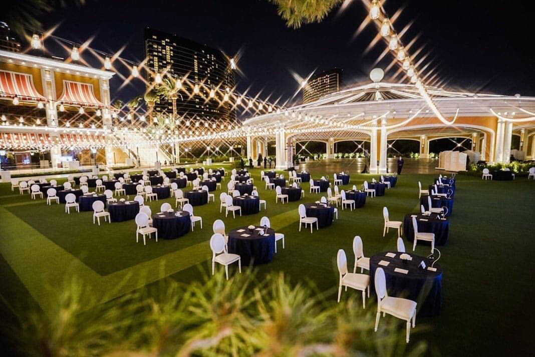 A look at the seating area at Wynn Las Vegas' Event Lawn at its outdoor Event Pavilion on Frida ...
