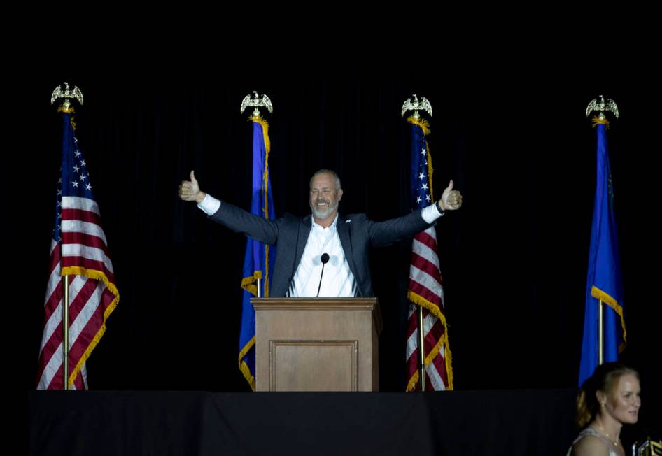 President of Civil Werx Donnie Gibson welcomes attendees to a campaign event for President Trum ...