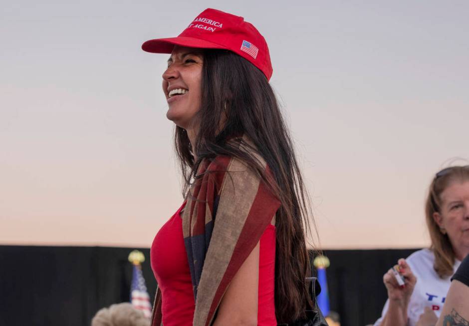 Jaime Heller, 37, of Las Vegas, waits for Donald Trump Jr. to speak at a campaign event for Pre ...