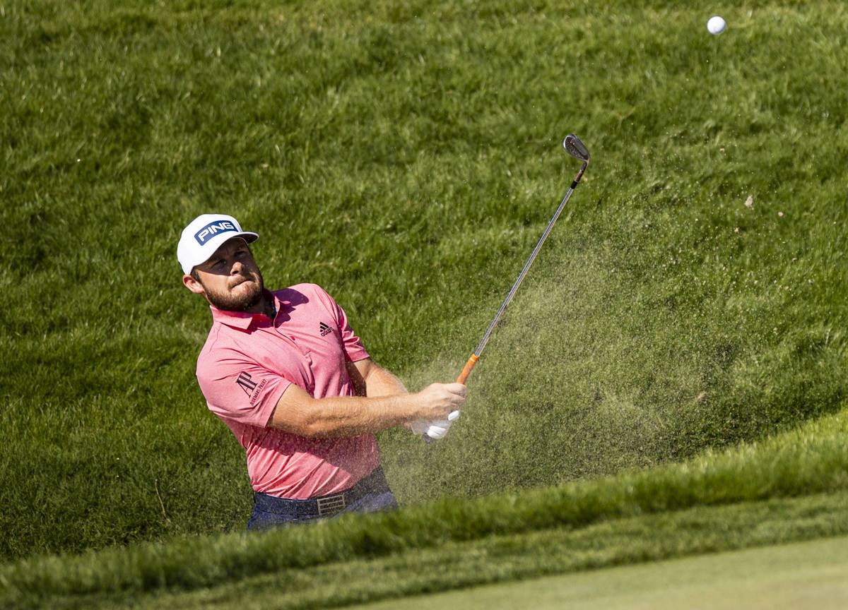 Tyrrell Hatton hits out of the bunker onto the seventh green during the final round of the CJ C ...