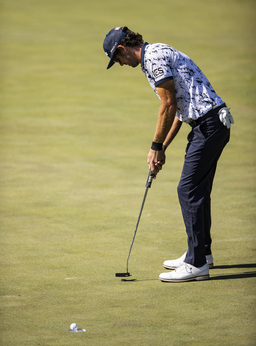 Lanto Griffin sinks a putt on the fourth green during the final round of the CJ Cup at the Shad ...
