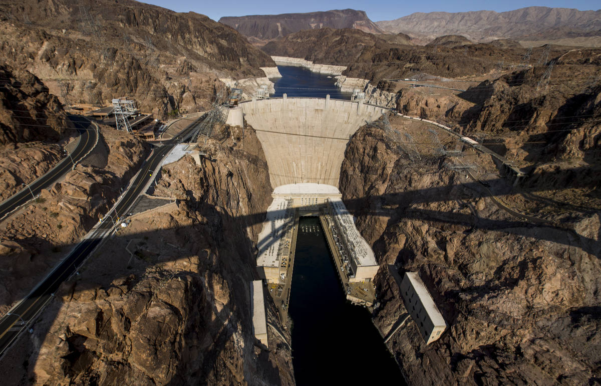 Hoover Dam, seen from from the Mike O'Callaghan-Pat Tillman Memorial Bridge, opened to the publ ...