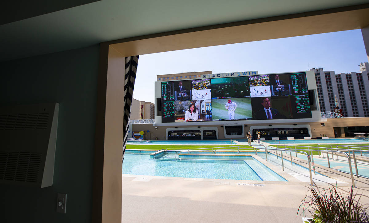A view from a cabana at Stadium Swim during a tour of Circa, the first from-the-ground-up casin ...