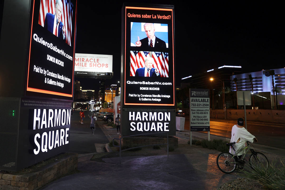 A digital billboard in support of the reelection of President Donald J. Trump is seen at Hamon ...
