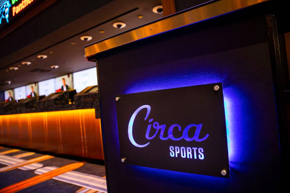 Signage at the Circa Sportsbook during a tour of Circa, the first from-the-ground-up casino bui ...