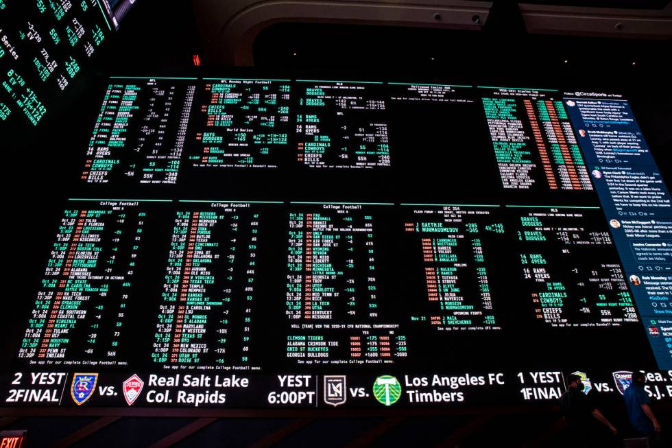 A view of one of the displays at the Circa Sportsbook during a tour of Circa, the first from-th ...