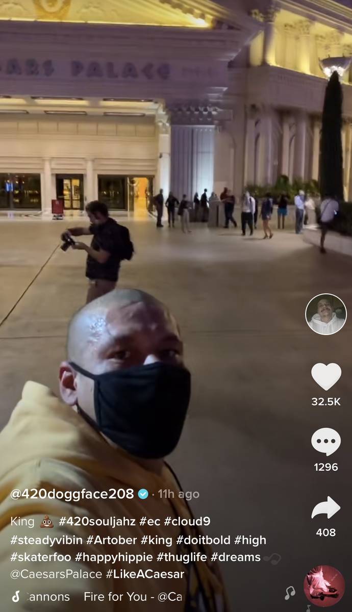 Viral TikTok phenomenon Nathan Apodaca, aka @420doggface208, is shown at Caesars Palace on the ...