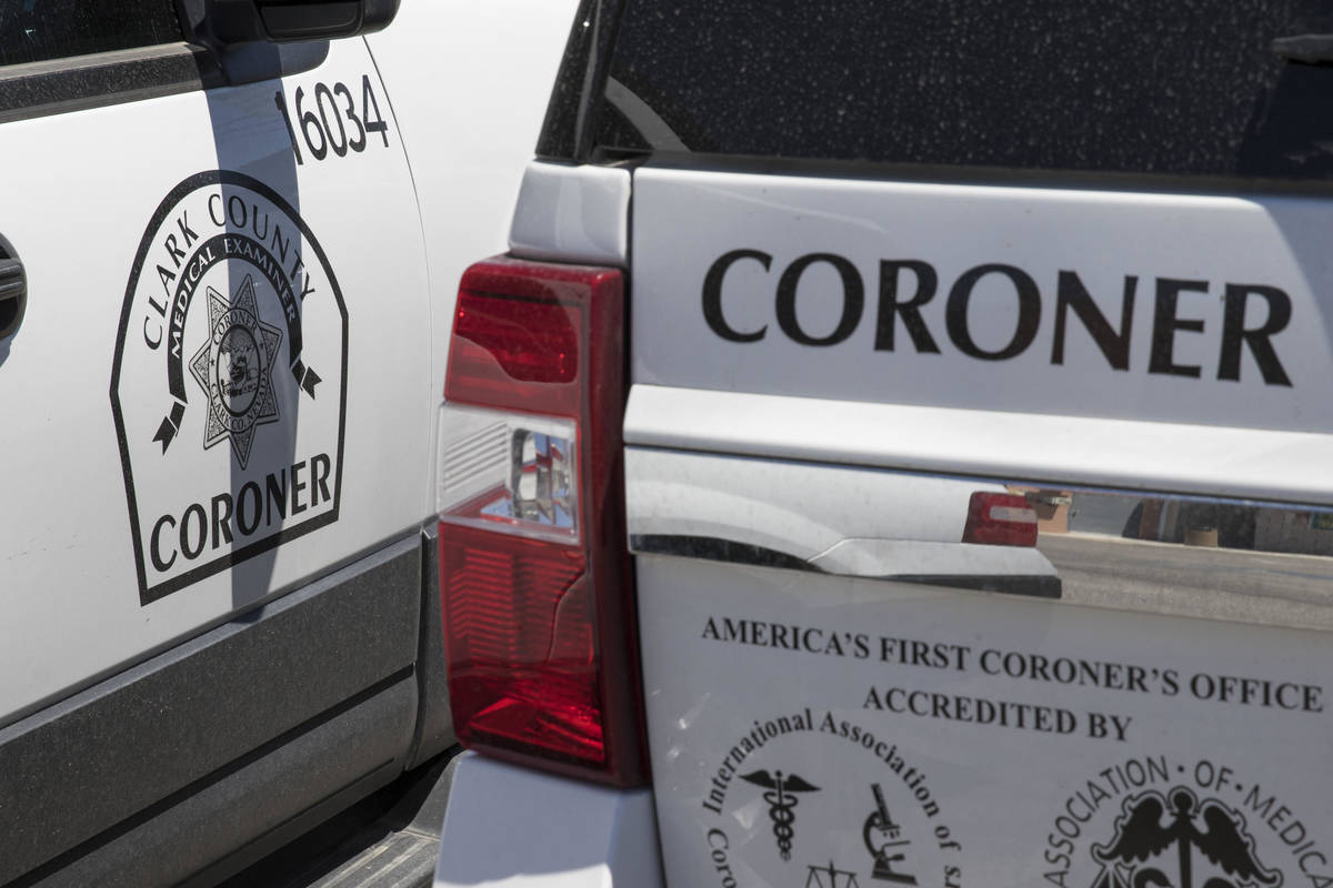 Clark County coroner vehicles parked at their headquarters at 1704 Pinto Lane in Las Vegas on M ...