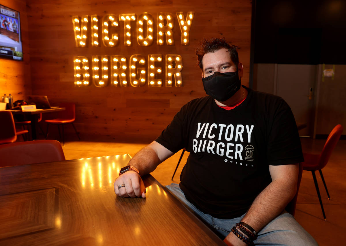 Co-owner Chris Sotiropoulos at Victory Burger & Wings Co. inside Circa in Las Vegas during a pr ...