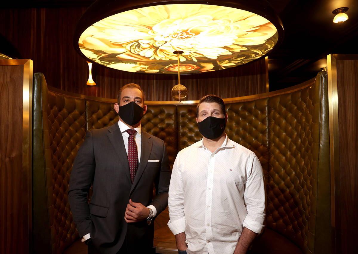 Yassine Lyoubi, left, and Marco Cicione at Barry's Downtown Prime inside Circa in Las Vegas dur ...