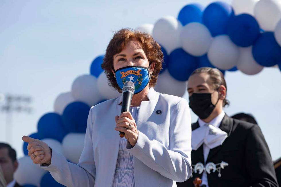 Sen. Jacky Rosen, D-Nev., speaks at an event to promote early voting at the East Las Vegas Comm ...