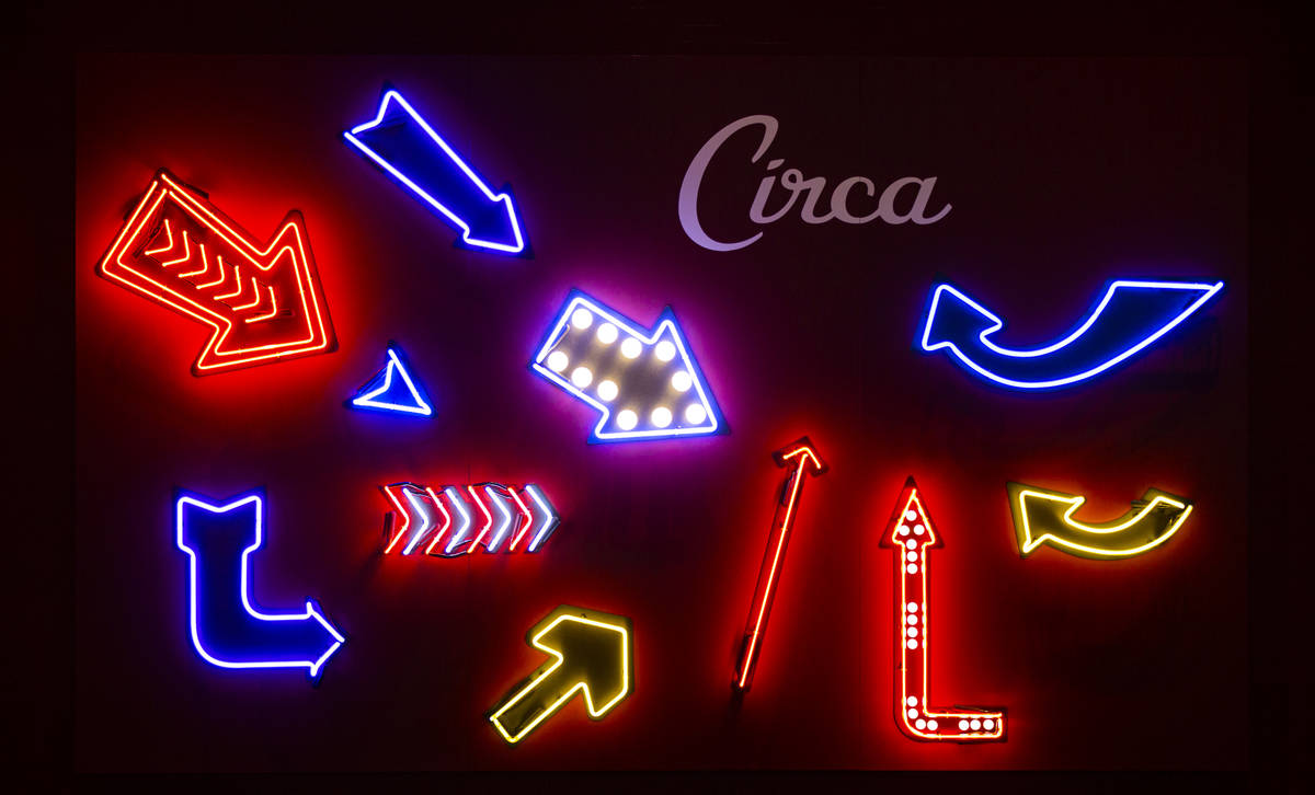 Neon arrows are displayed on the second floor during a tour of Circa, the first from-the-ground ...