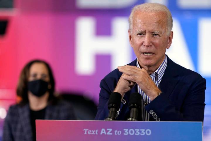 Democratic presidential candidate former Vice President Joe Biden speaks as Democratic vice pre ...