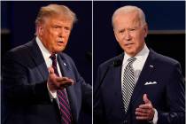 This combination of Sept. 29, 2020, file photos shows President Donald Trump, left, and former ...