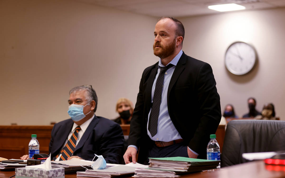 Nye County Deputy District Attorney Nicholas Pitaro argues during sentencing for Dakota Saldiva ...