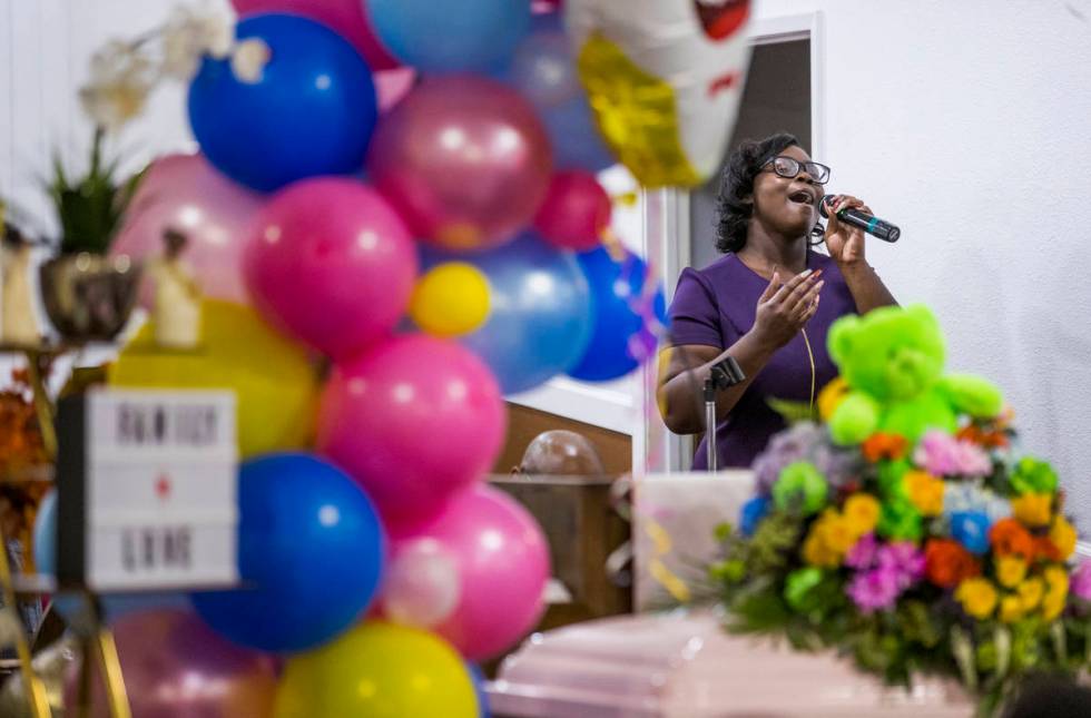 Janae Cannon sings during the funeral service for Sayah Deal at the Tried Stone Baptist Church, ...