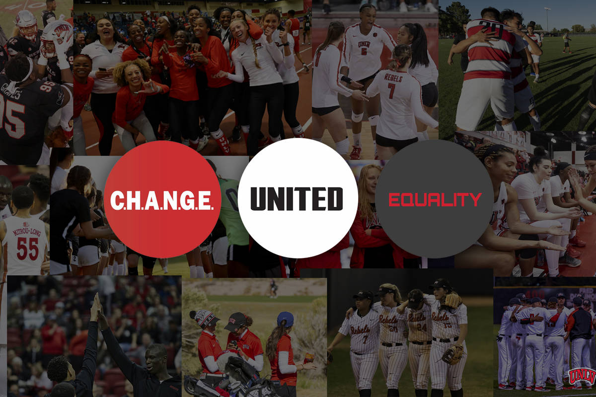 UNLV will feature uniform patches and helmet stickers advocating social justice issues. Graphic ...