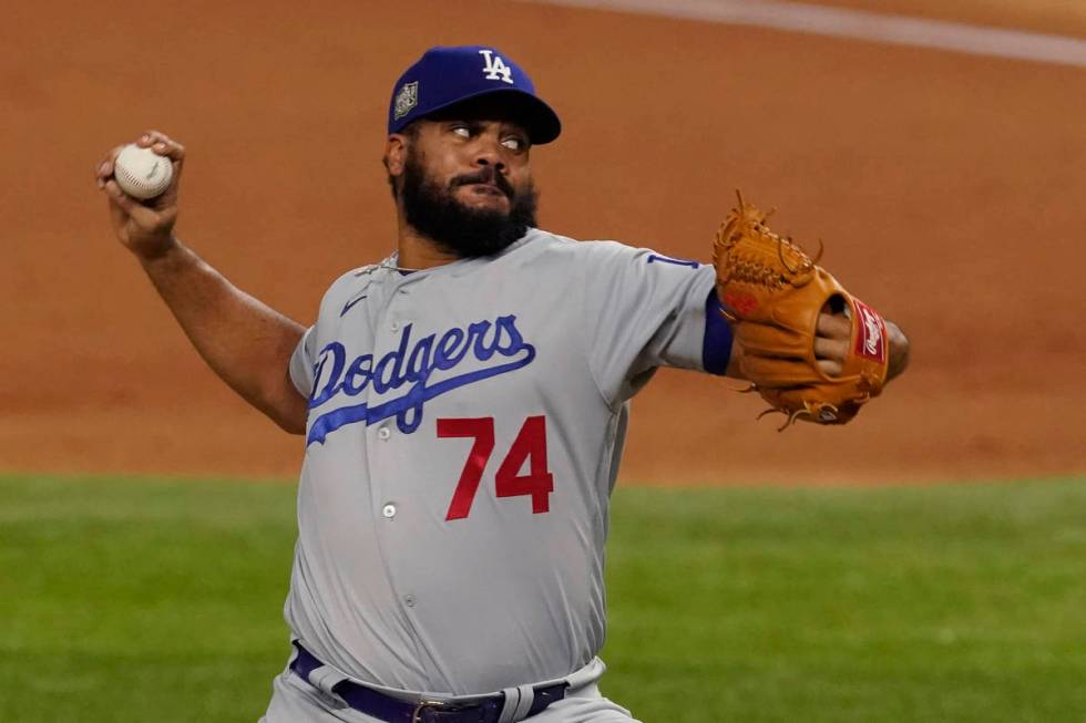 Los Angeles Dodgers relief pitcher Kenley Jansen throws against the Tampa Bay Rays during the n ...