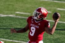 Indiana quarterback Michael Penix Jr. (9) throws during the first half of an NCCAA college foot ...