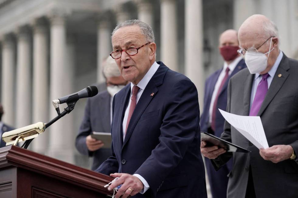 Senate Minority Leader Chuck Schumer, D-N.Y., and Democratic members of the Senate Judiciary Co ...