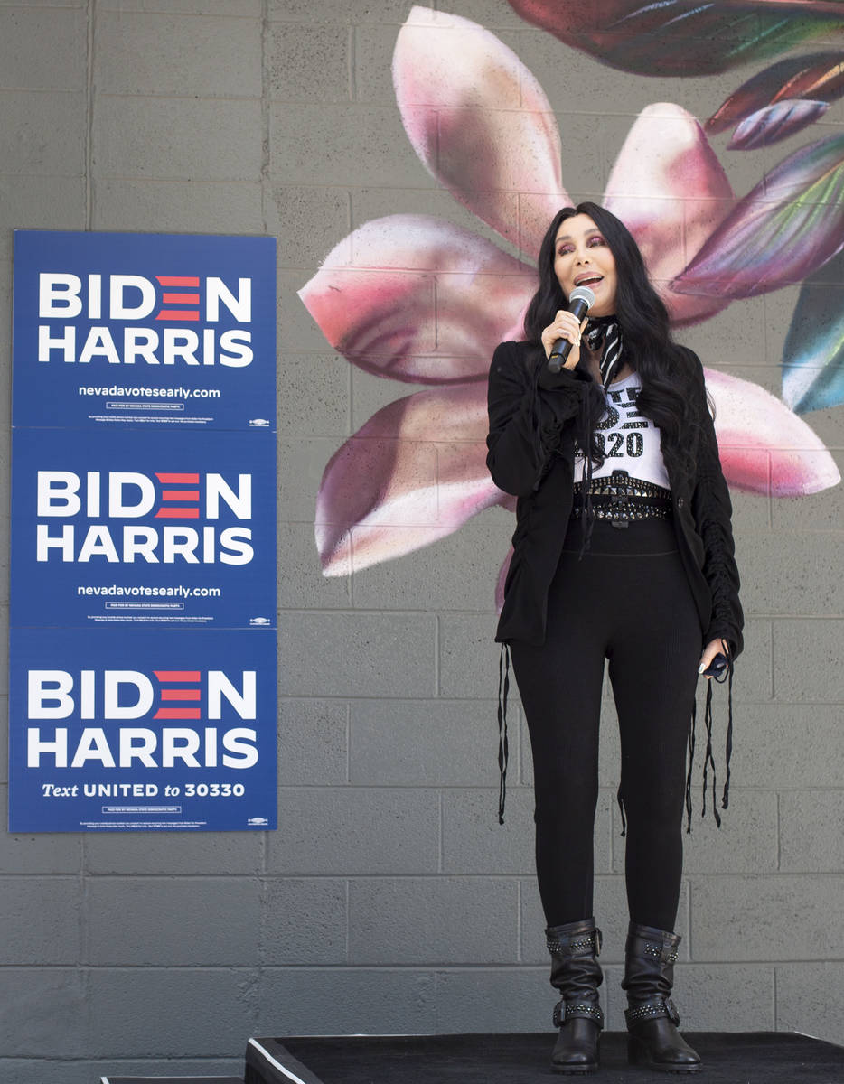 Cher campaigns for Joe Biden and Kamala Harris at an event geared toward the LGBTQ community at ...