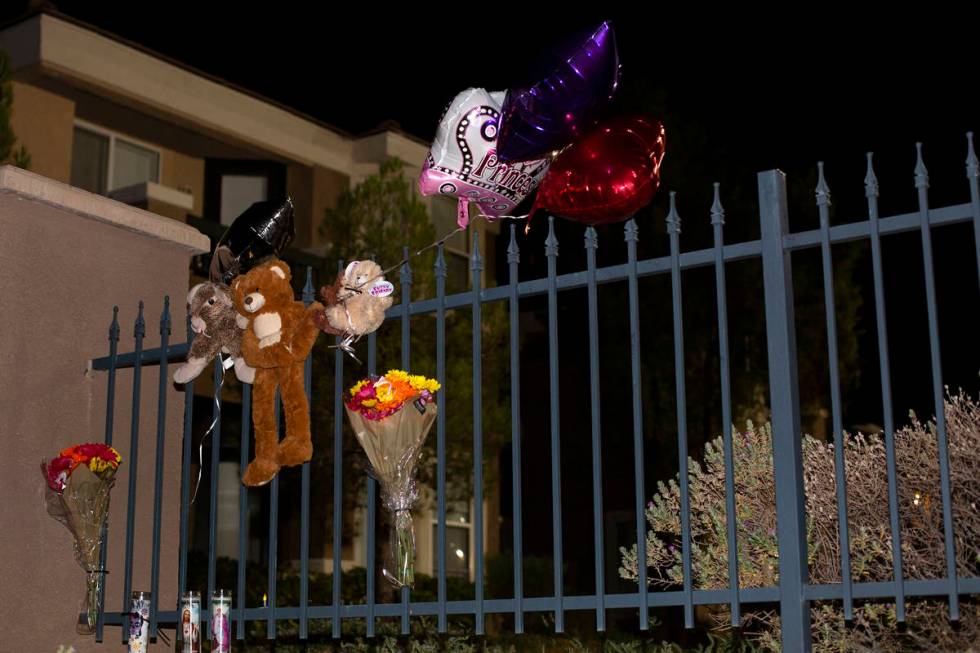 A small memorial for a 1-month-old girl, who died earlier in the day during a domestic disturba ...