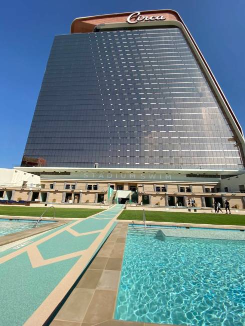 A view of Circa's hotel tower from Stadium Swim on Monday, Oct. 19, 2020. (John Katsilometes/La ...