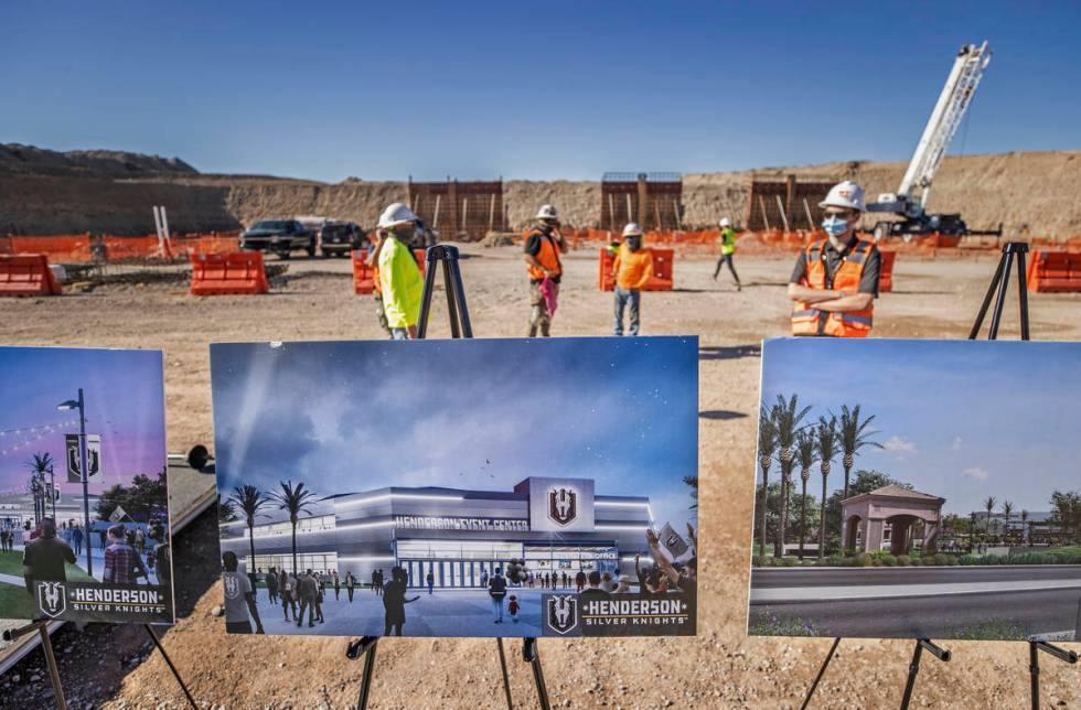Composite images of the future arena of the Henderson Silver Knights during a construction even ...
