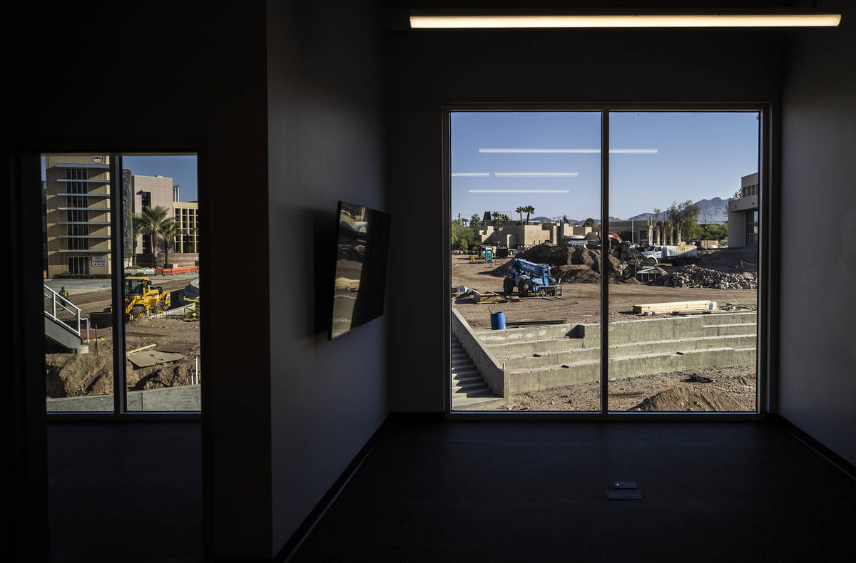 The plaza construction project can be seen from the windows of the Golden Knights' Lifeguard Ar ...