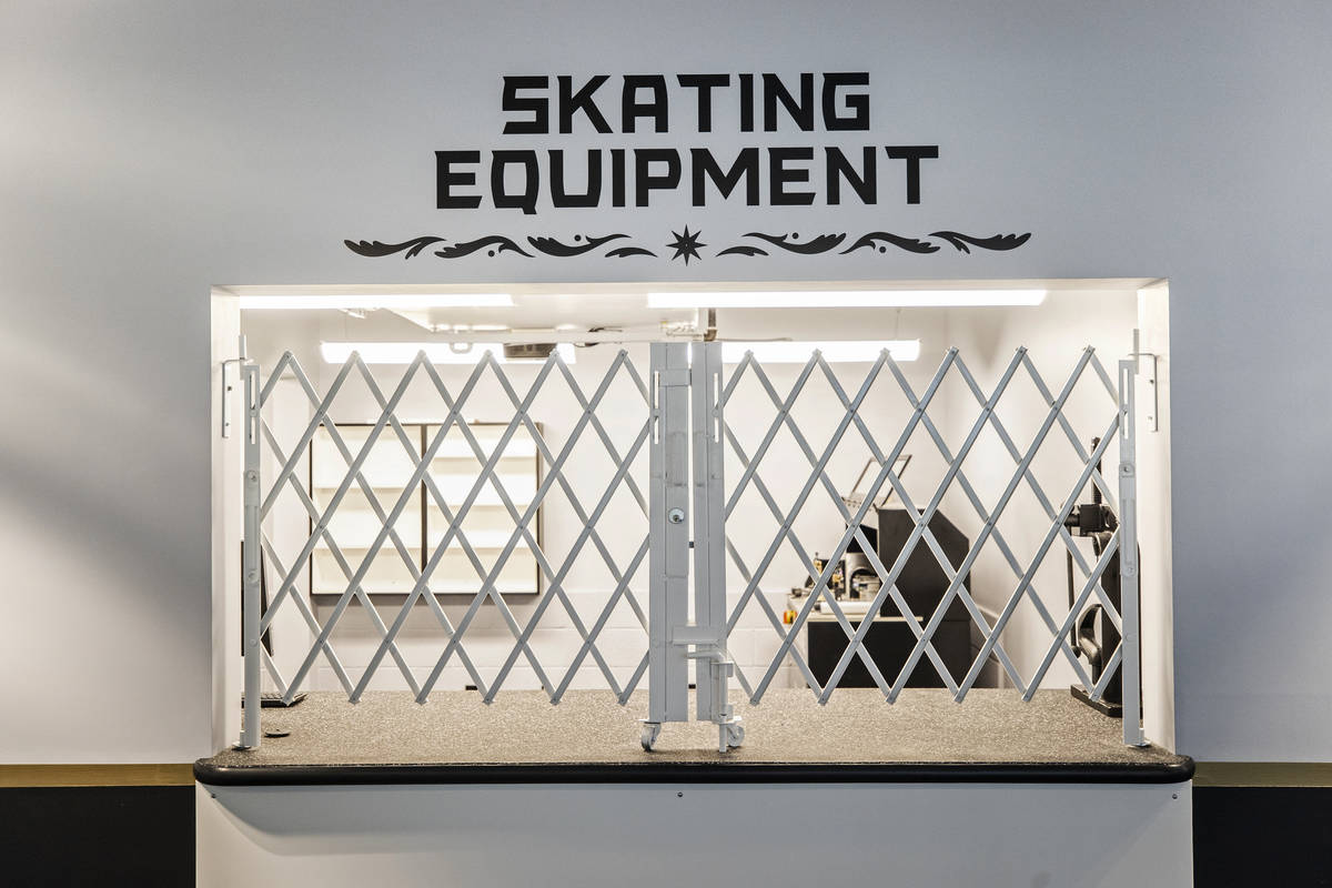 The skating equipment room at the Golden Knights' Lifeguard Arena on Monday, Oct. 26, 2020, in ...