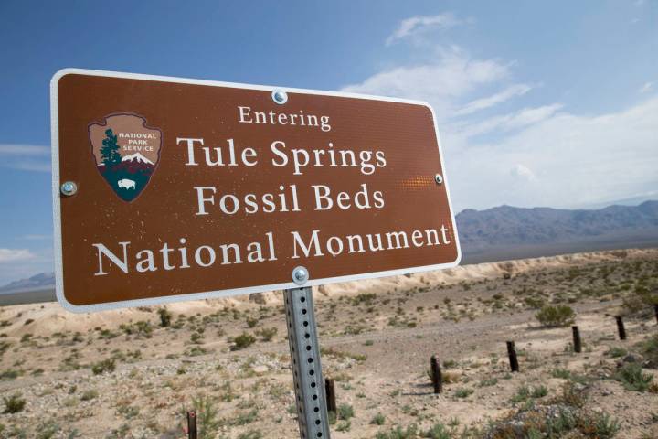A sign marks the boundary of Tule Springs Fossil Beds National Monument in Las Vegas in this Se ...
