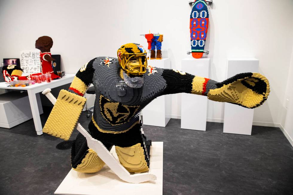 A sculpture of Golden Knights' Marc-Andre Fleury making "the save" is seen at Chris I ...