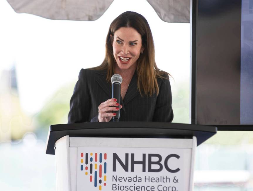 Maureen Schafer, president and CEO, Nevada Health and Bioscience Corp., speaks during a Groundb ...