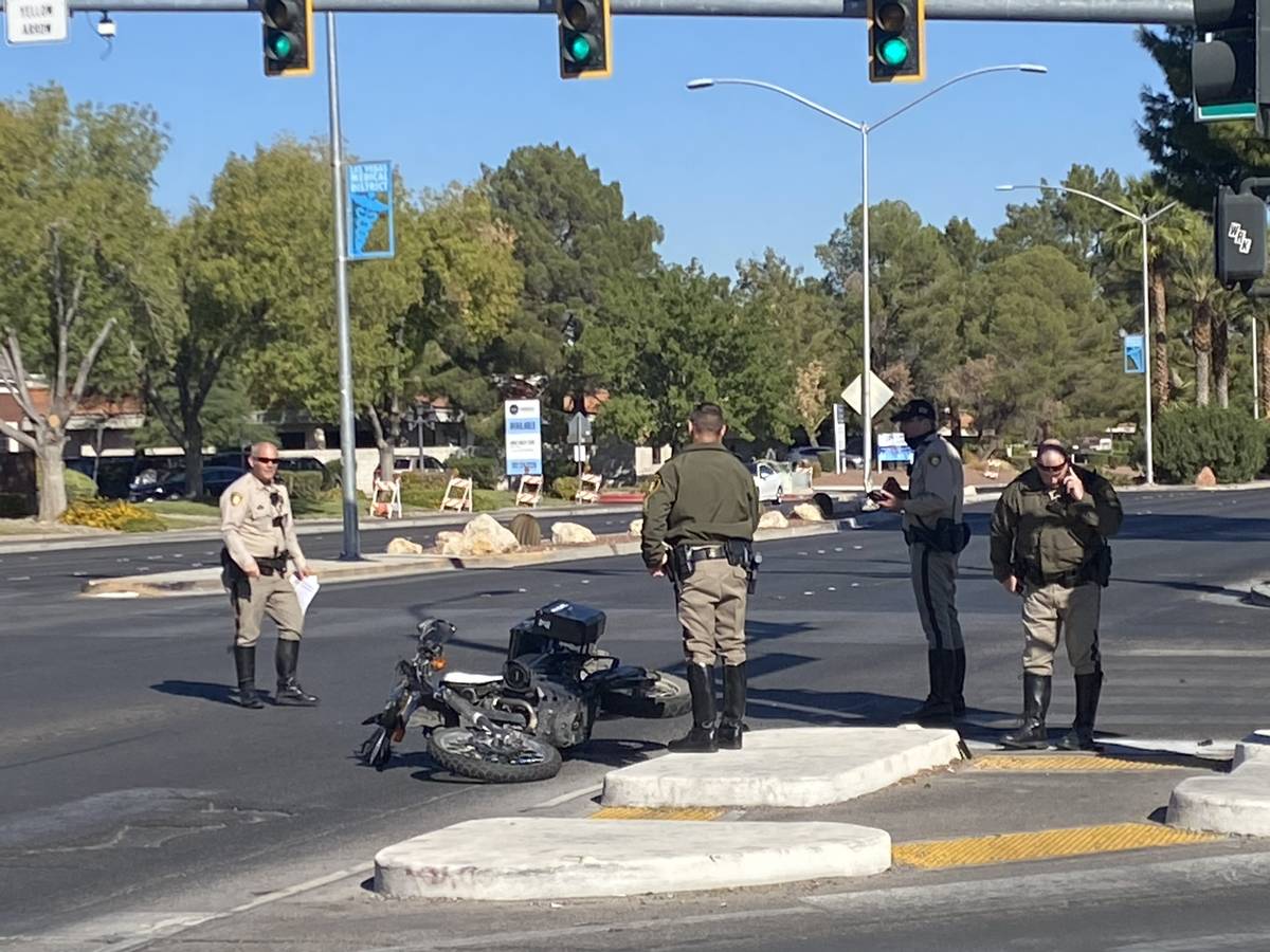 A Las Vegas City Marshal motorcycle down at Rancho Drive and Palomino Lane, resulting in the cl ...