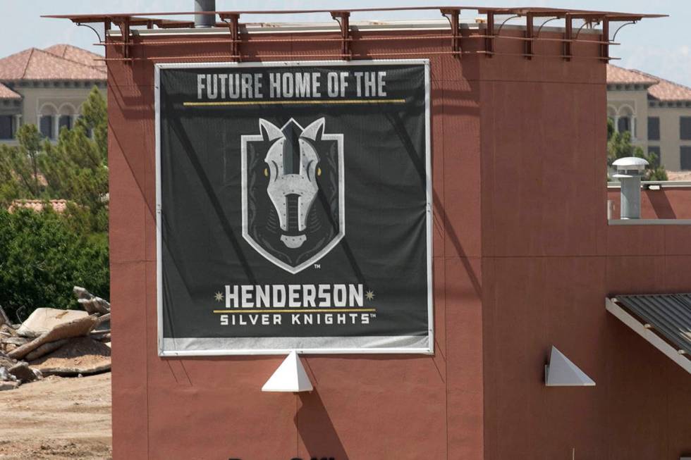 Home of the Henderson Silver Knights sign is posted as construction crews are demolishing the P ...