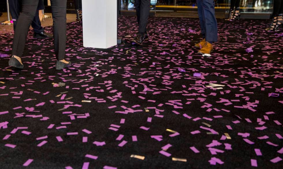 Confetti covers the carpet during the reopening celebration for the The Cromwell as a new 21-on ...