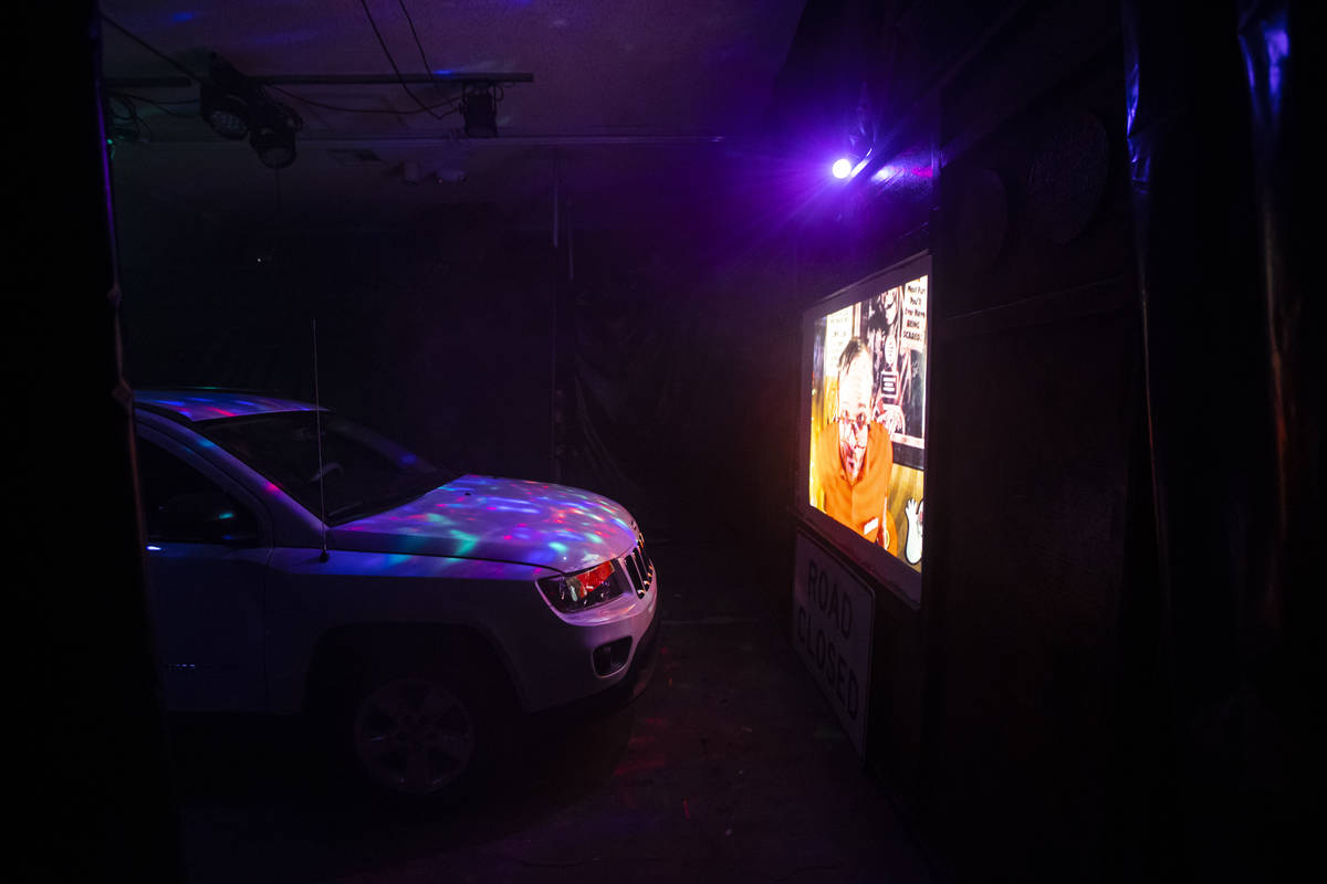 A video plays at the start of the Horrorwood Video drive-in at the Majestic Repertory Theatre i ...
