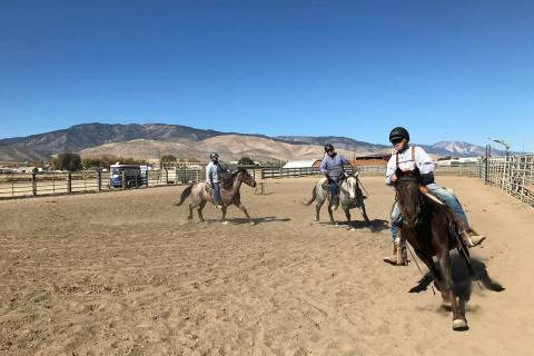 Inmates in the wild horse program at Stewart Conservation Camp work with their horses Tuesday, ...