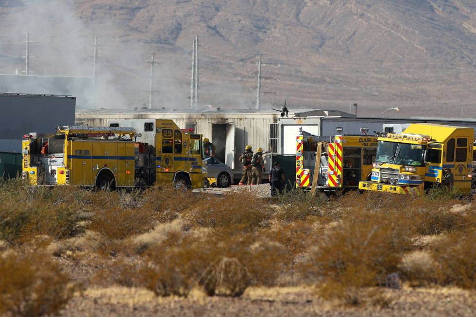 The scene of an airplane crash near the intersection of Pebble Road and South Valley View Boule ...