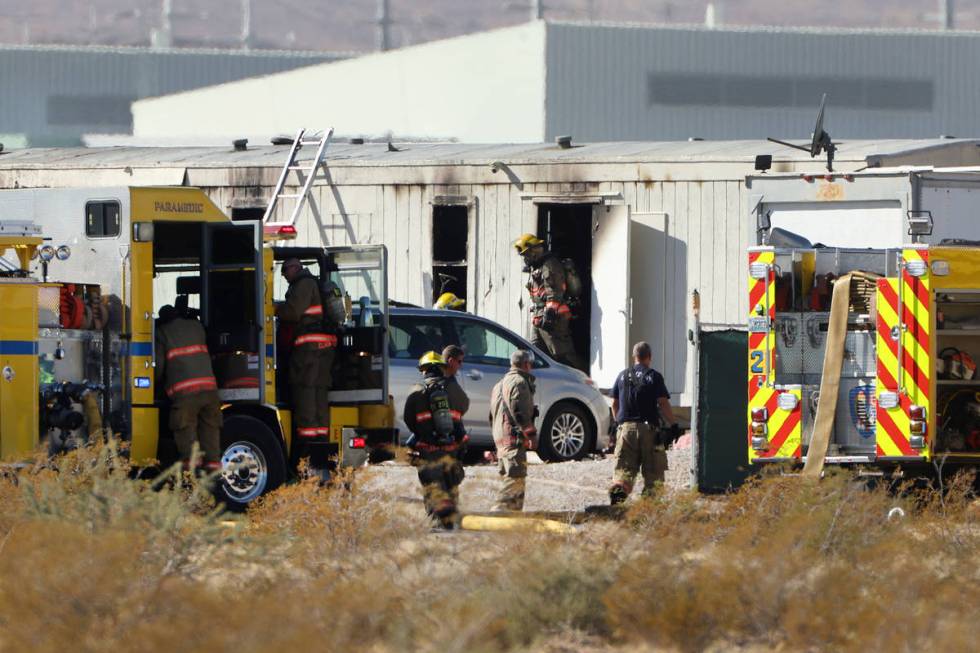 The scene of an airplane crash near the intersection of Pebble Road and South Valley View Boule ...