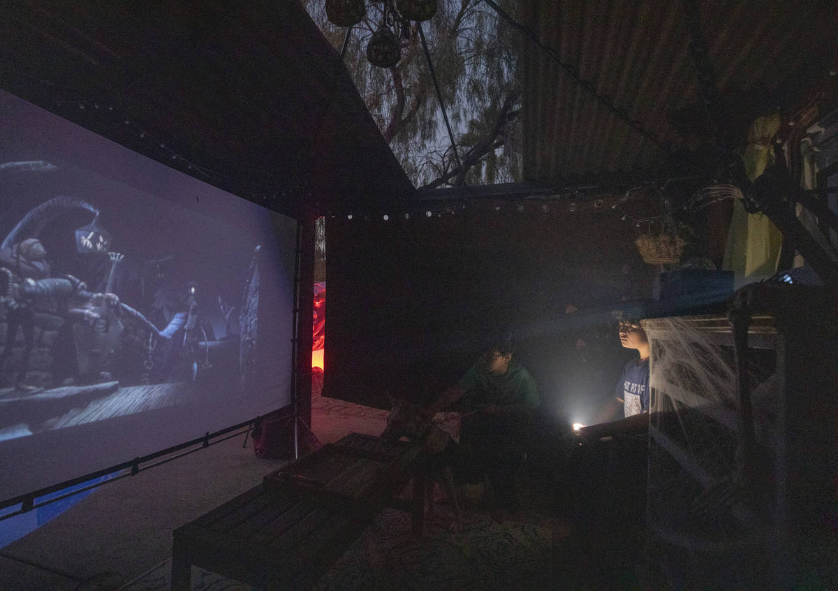 The Nightmare Before Christmas plays in the Garcias' homemade movie theatre in the backyard of ...
