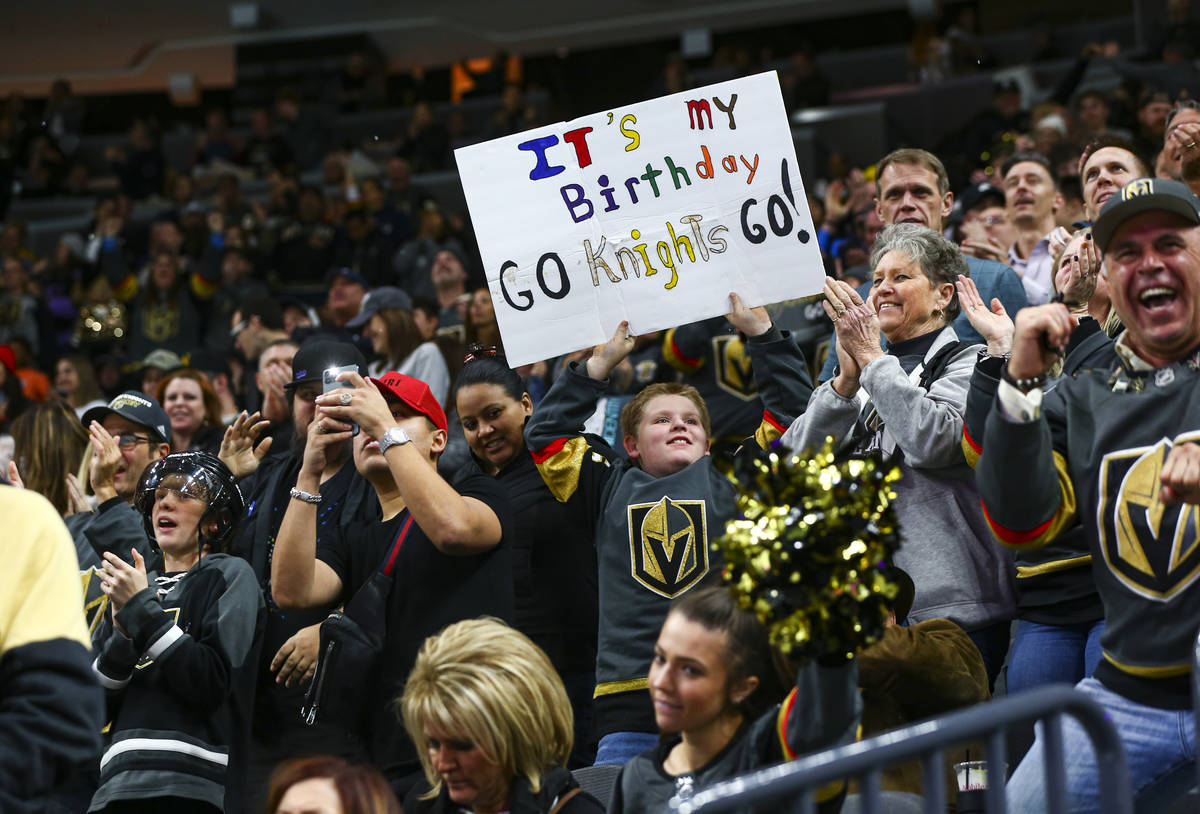 Golden Knights fans celebrate goal by Reilly Smith, not pictured, during the second period of a ...